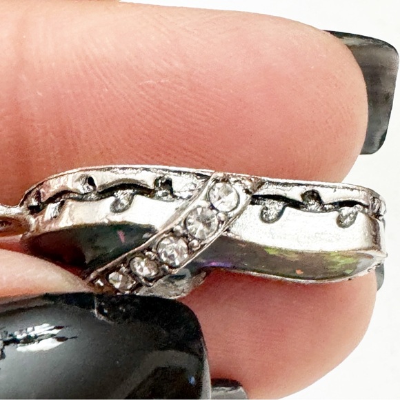 Set of 3 Abalone Shell Flip Flop Pendant Bracelet Rhinestone Charms Silver Tone - Picture 5 of 9